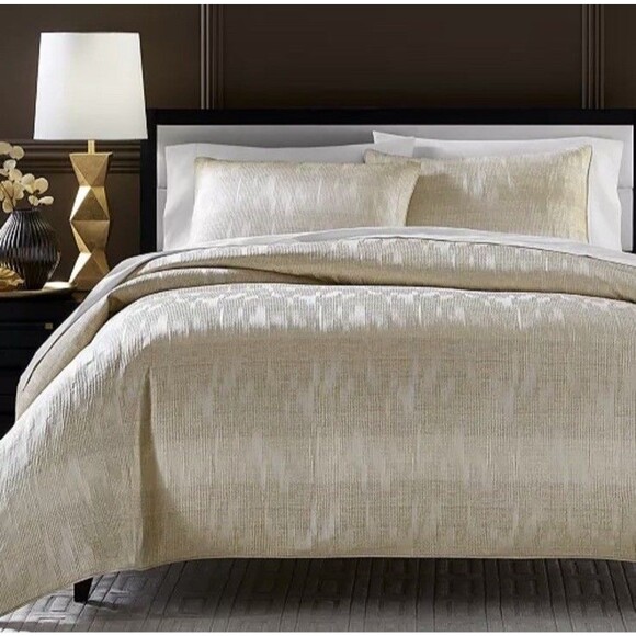 Hotel Collection 3PC King Gilded Stripe Gold KING Duvet Cover Set - Picture 1 of 8